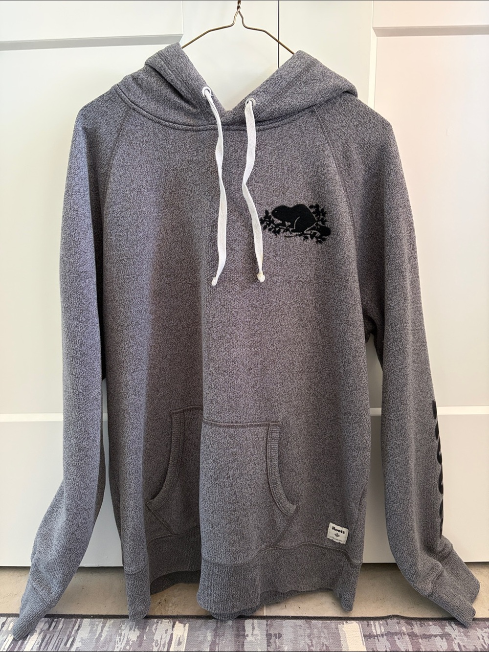 Roots Men's Heather Gray Hoodie with Black Chest Logo